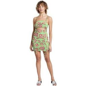 Wild Fable Green Floral Cut Out Mini Dress Ruched Drawstring Spaghetti Strap